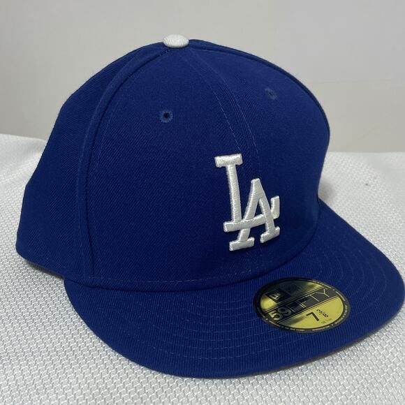 LA Dodgers Baseball Hat New Era 59Fifty Mens 7 3/8 Fitted Blue White MLB Cap NWT - Picture 1 of 7